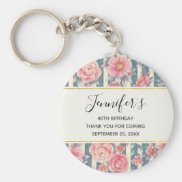 Llavero Flores color de agua rosada en franjas Cumpleaños