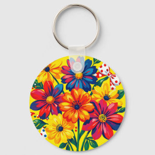 Llavero Flores Coloridas y Atractivas Ramo de Arte Pop con