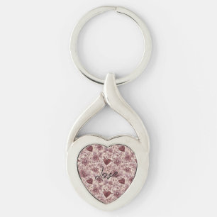Llavero Flores Corazones Rojo Burgundy Crema