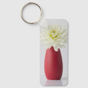 Llavero Flores Dahlia blanca en la malla roja
