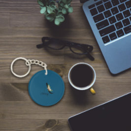 Llavero Flores de acuarela en monograma azul Keychain acrí