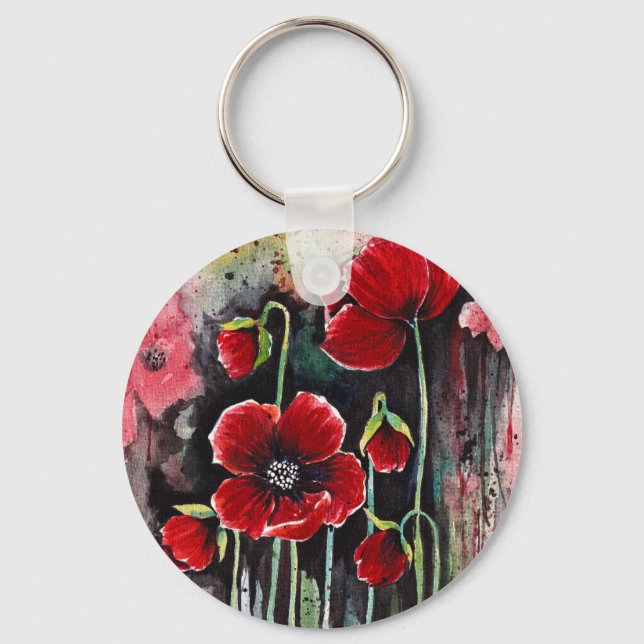 Llavero Flores De Adormidera En Acuarela (Anverso)