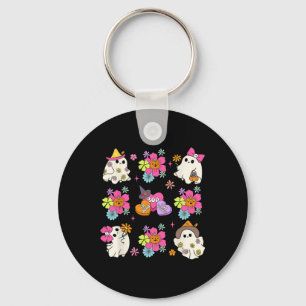 Llavero Flores de calabaza de fantasma retro Coquette Boo