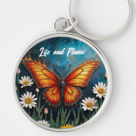 Llavero Flores de camomila de mariposa de insectos naranja