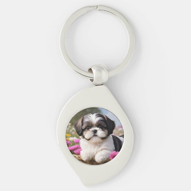 Llavero Flores de cesta de cachorros Shih Tzu (Anverso)