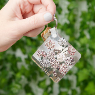 Llavero Flores de clavel variegado vintage con cielo gris