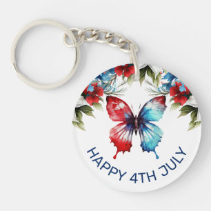 Llavero Flores de color de agua rojo, azul y blanco 4 de j