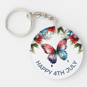 Llavero Flores de color de agua rojo, azul y blanco 4 de j