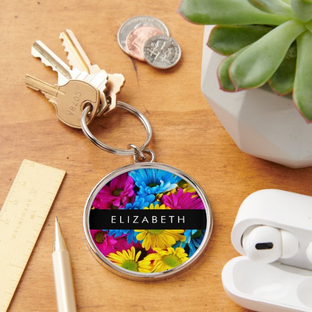 Llavero Flores de colores, maricas, boho, tu nombre (Escritorio )