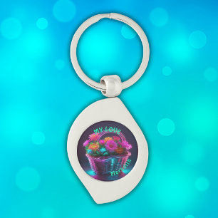 Llavero Flores de colores vivos en un monograma