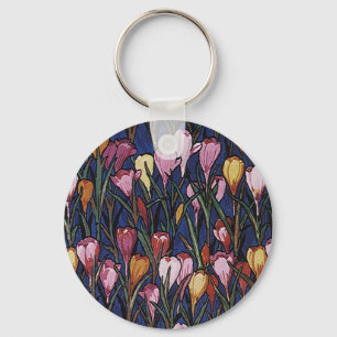 Llavero Flores de crocus vintage en un jardín, patrón flor