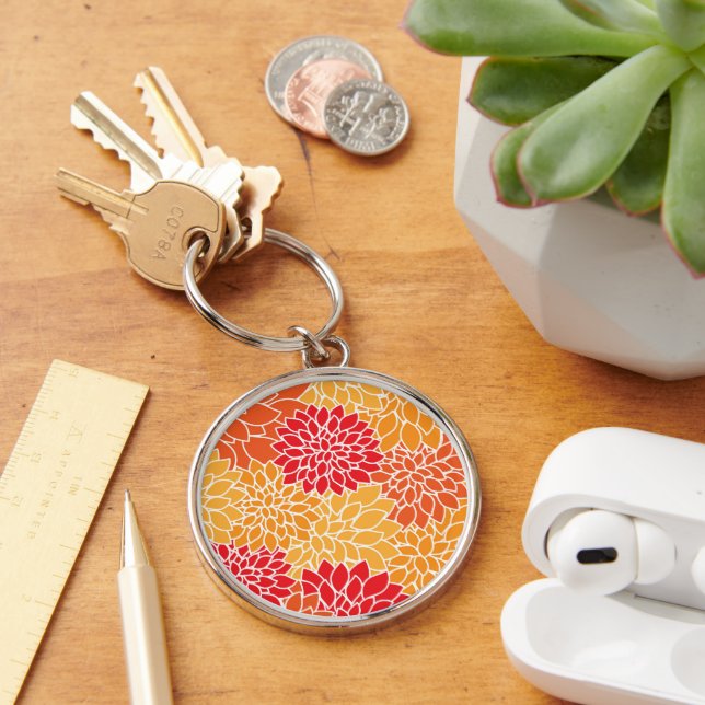 Llavero Flores De Dahlia, Patrón De Flores, Naranja Dahlia (Escritorio )