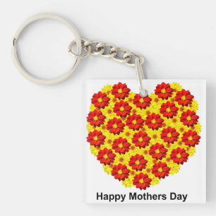 Llavero Flores de dalia rojas y amarillas Keychain