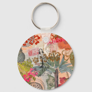 Llavero Flores de época tropical hawaiana colorida hula