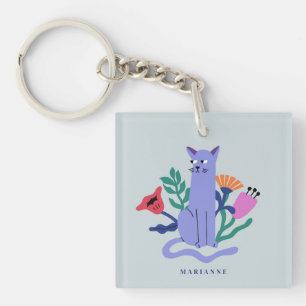 Llavero Flores de gato y matisse azul personalizable ruso