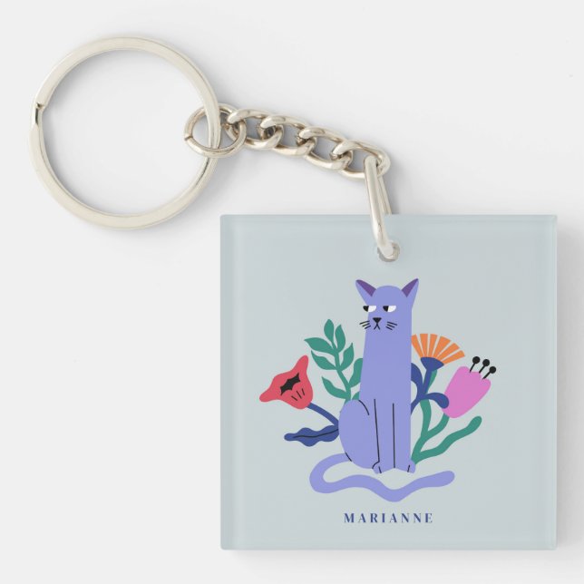 Llavero Flores de gato y matisse azul personalizable ruso (Frente)