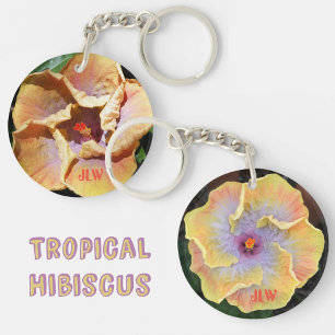 Llavero Flores de hibiscus amarilla y líaca con iniciales