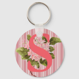Llavero Flores de Hortensia Rosa Monograma Rayas Femeninas