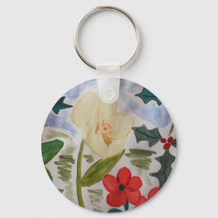 Llavero Flores de invierno y anillo de teclas del botón de