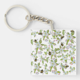 Llavero Flores de jardín de primavera y abejorros