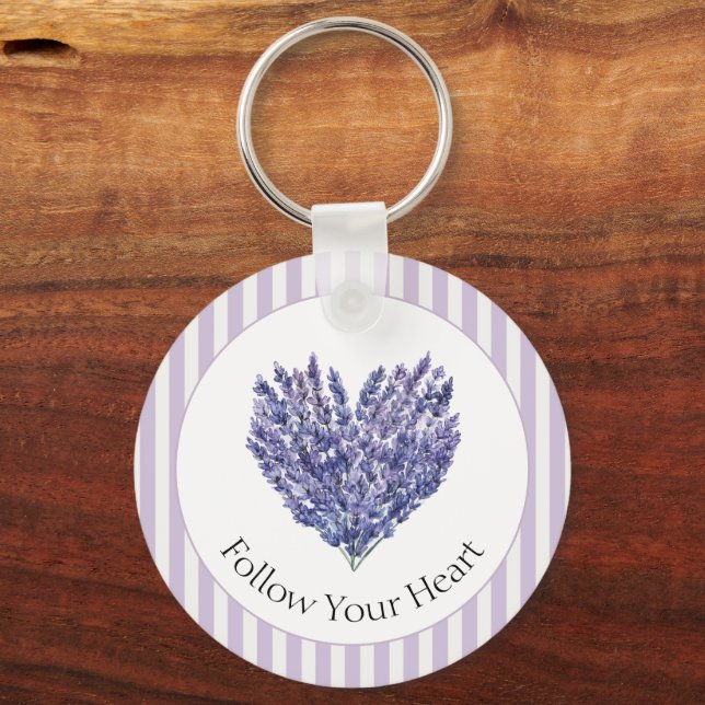 Llavero Flores de lavanda rayas de corazón (Anverso)