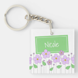Llavero Flores de Lilac y Keychain de acrílico de etiqueta