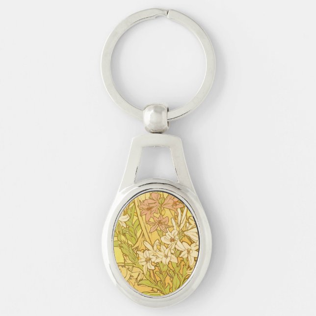 Llavero flores de lirio Art Nouveau de Alfonse Mucha (Anverso)