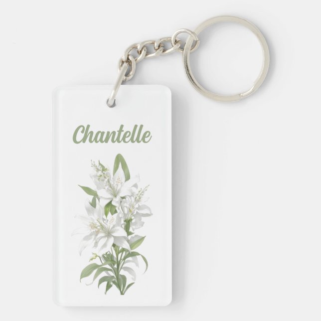 Llavero Flores de lirio blanco personalizadas (Atrás)