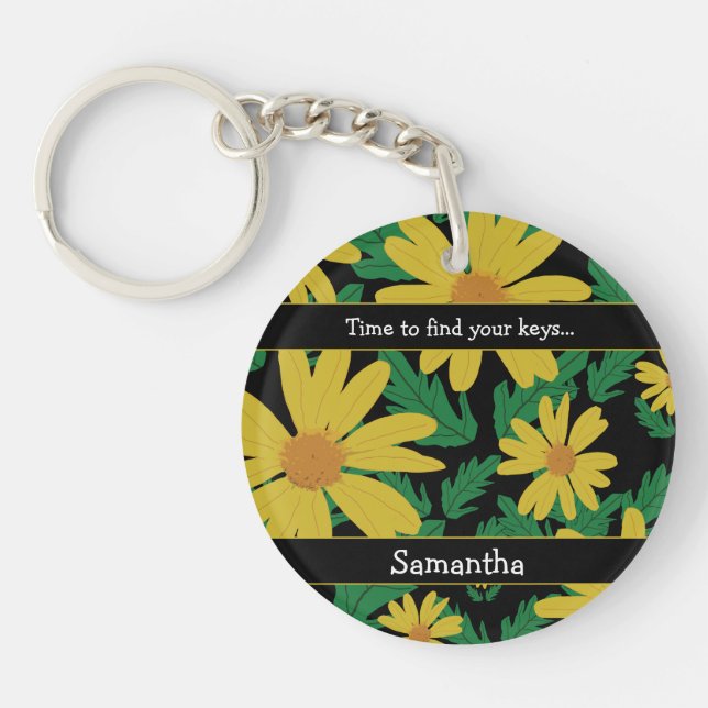 Llavero Flores de margarita amarilla con hojas verdes (Frente)