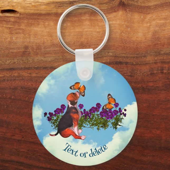 Llavero Flores de mariposas beagle pipa personalizadas (Anverso)