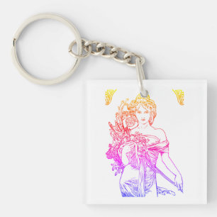 Llavero Flores de mujer de Art Nouveau Alphonse Mucha