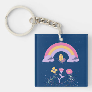 Llavero Flores de nubes de mariposa arco iris