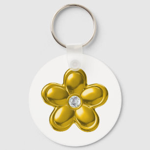 LLAVERO FLORES DE ORO CON DIAMANTE
