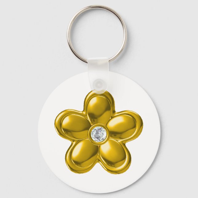 LLAVERO FLORES DE ORO CON DIAMANTE (Anverso)
