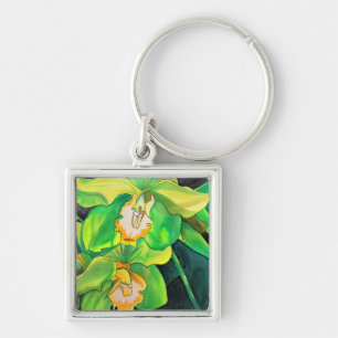 Llavero Flores de orquídea arte verde y amarillo