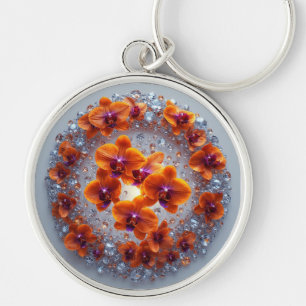 Llavero Flores de orquídea incrustadas en cristales
