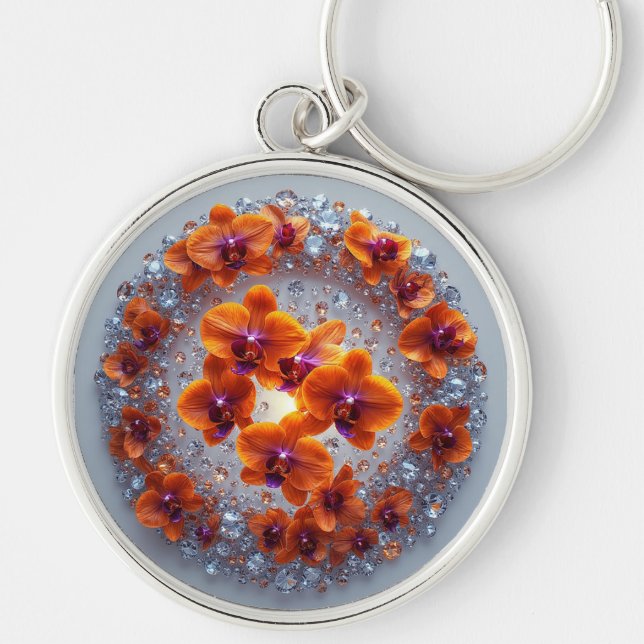 Llavero Flores de orquídea incrustadas en cristales (Frente)