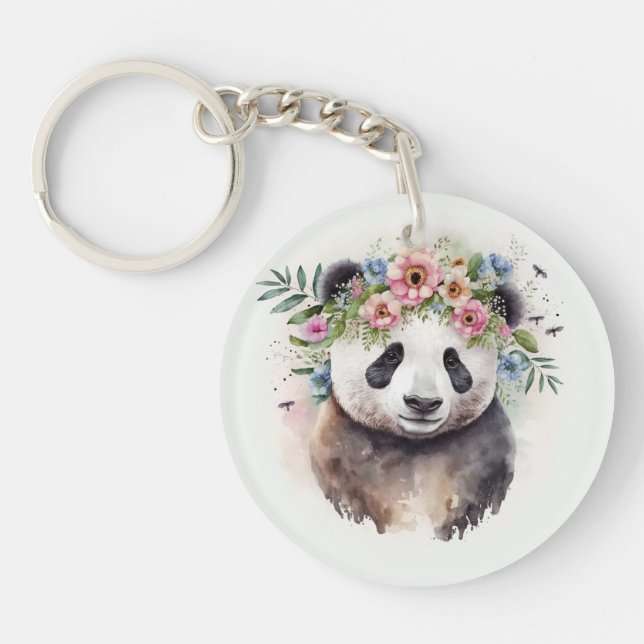 Llavero Flores de Panda Acuarela              (Frente)