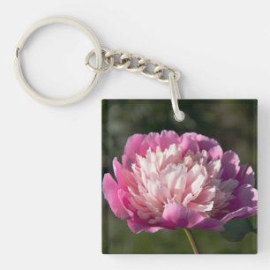Llavero Flores de peonía rosada en primavera
