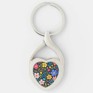 Llavero Flores de pintura digital floral Patrón-38875