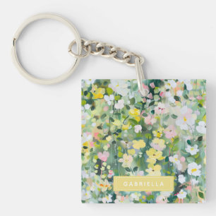 Llavero Flores de prado verde amarillo nombre personalizad