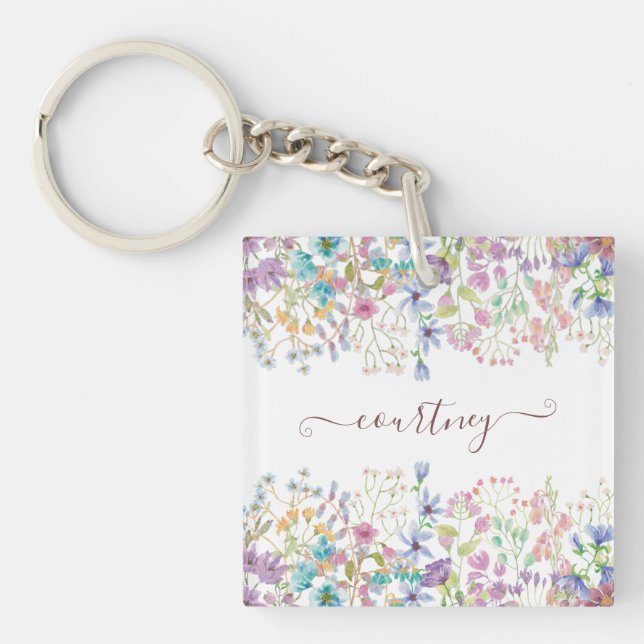 Llavero Flores de primavera en acuarela personalizadas   (Frente)