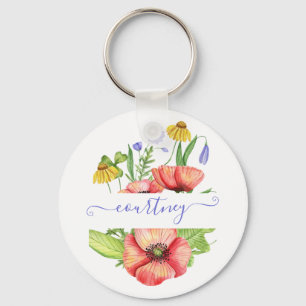 Llavero Flores de primavera en acuarela personalizadas