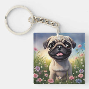 Llavero Flores de Pug