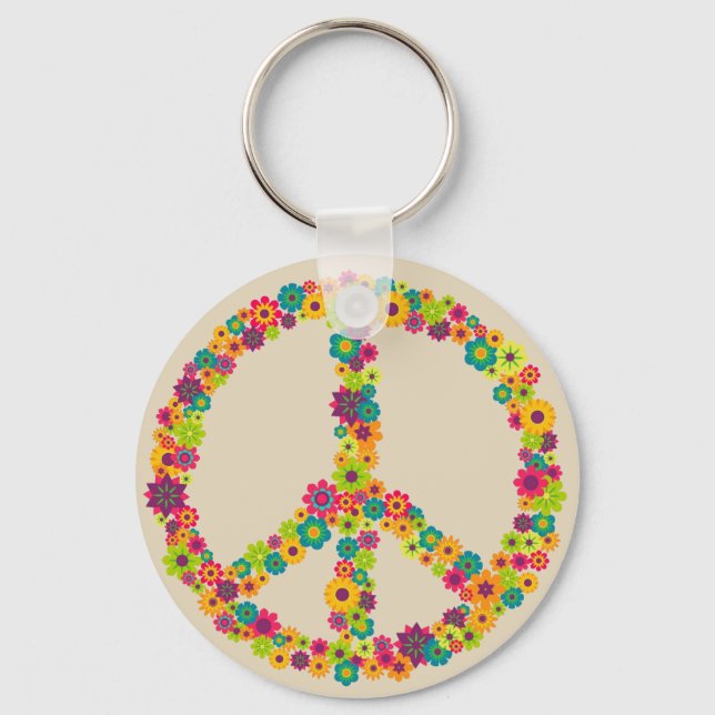 Llavero Flores de signo de paz hippie (Anverso)