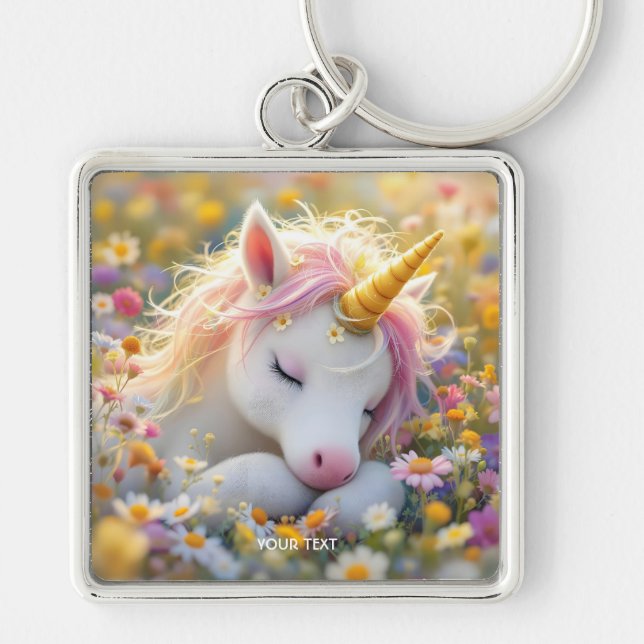 Llavero Flores de unicornio de bebé de fantasía (Frente)