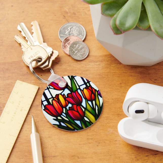 Llavero "Flores de vidrio manchado: Tulipanes de luz de pl (Escritorio )