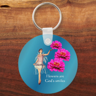 Llavero Flores de Zinnia Rosadas y Hadas Inspiradoras