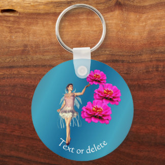 Llavero Flores De Zinnias De Hada Y Rosa Personalizadas