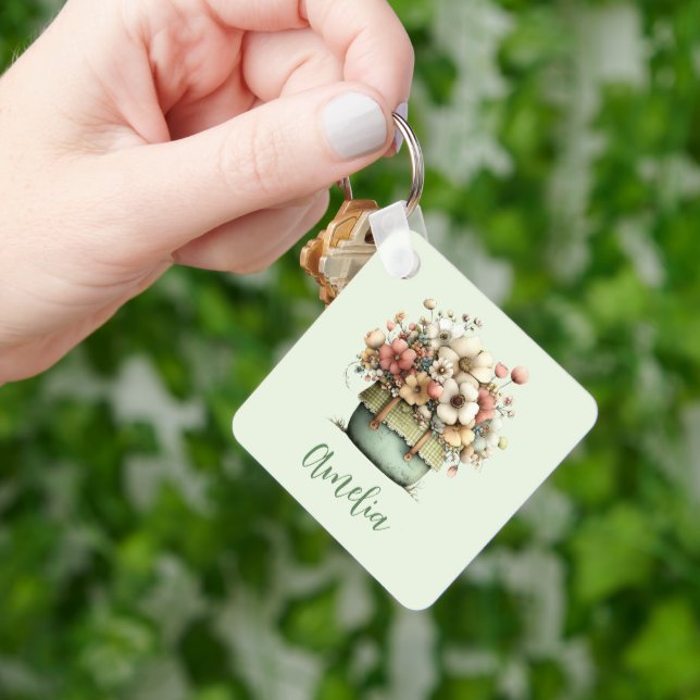 Llavero Flores en una maceta acogedora shabby cute (Mano)